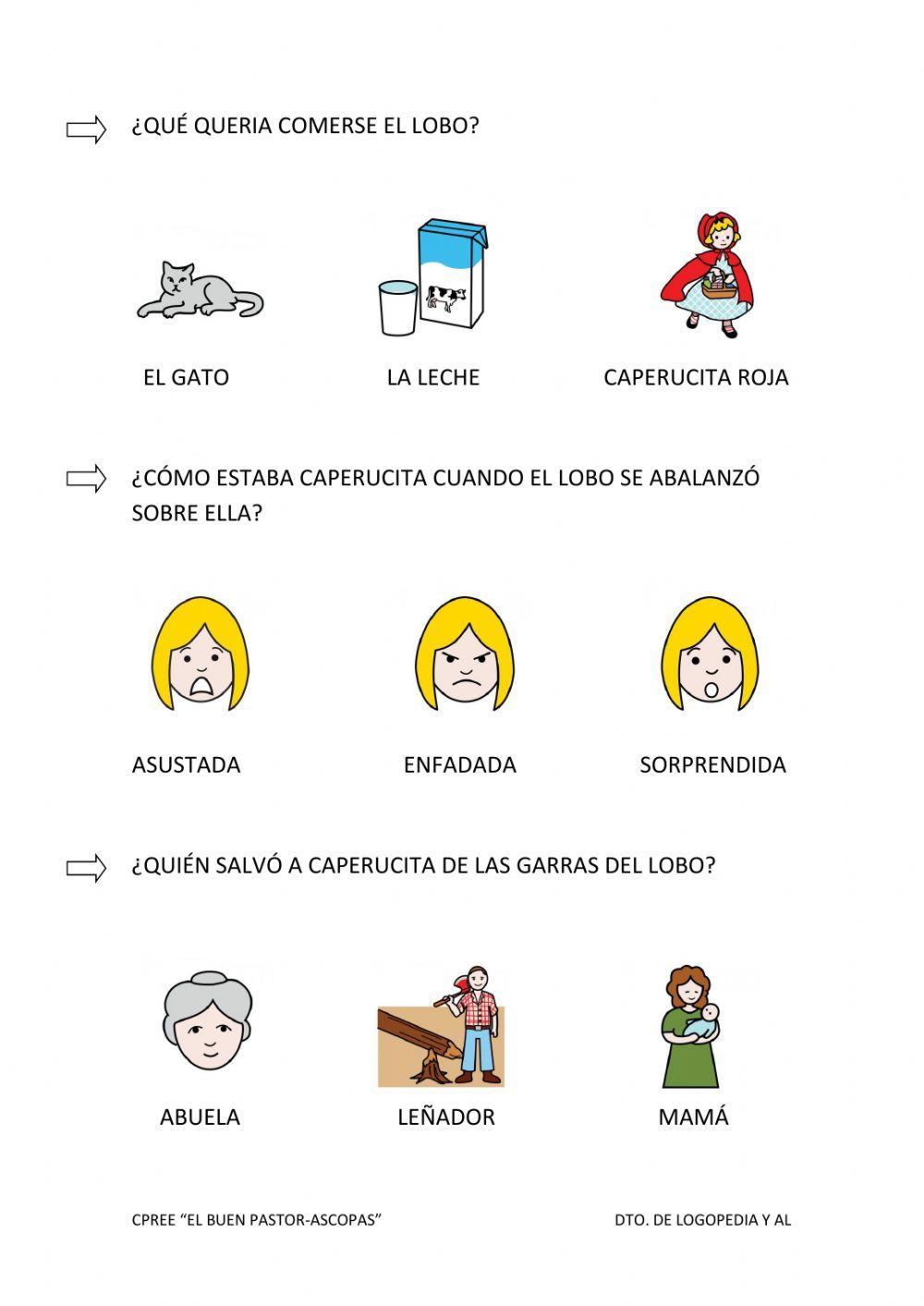 COMPRENSIÓN DEL CUENTO -CAPERUCITA ROJA-