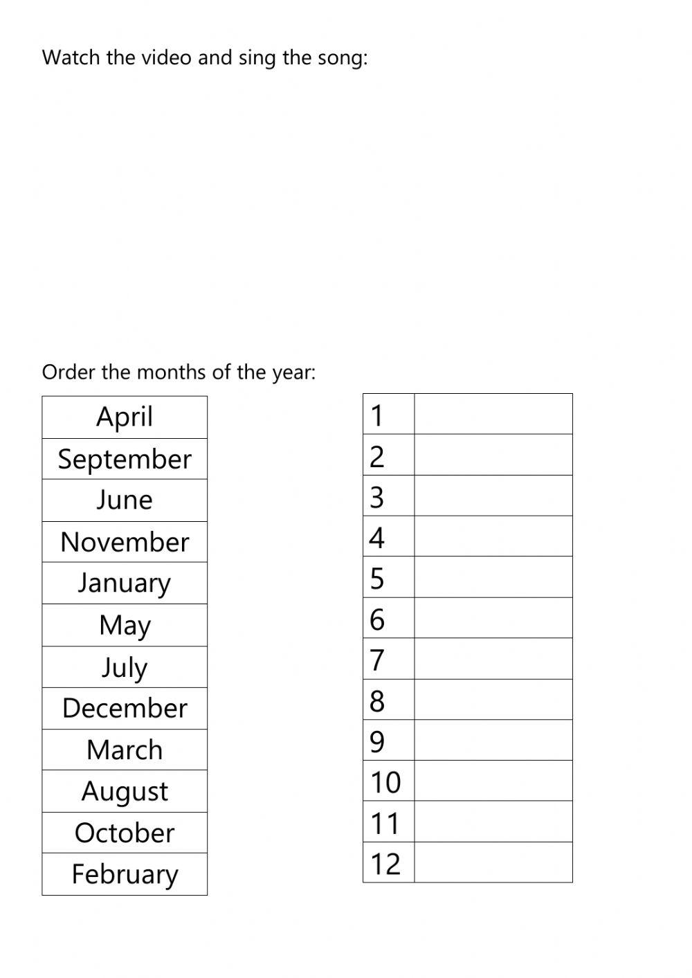 Summer Activities & Months of the Year