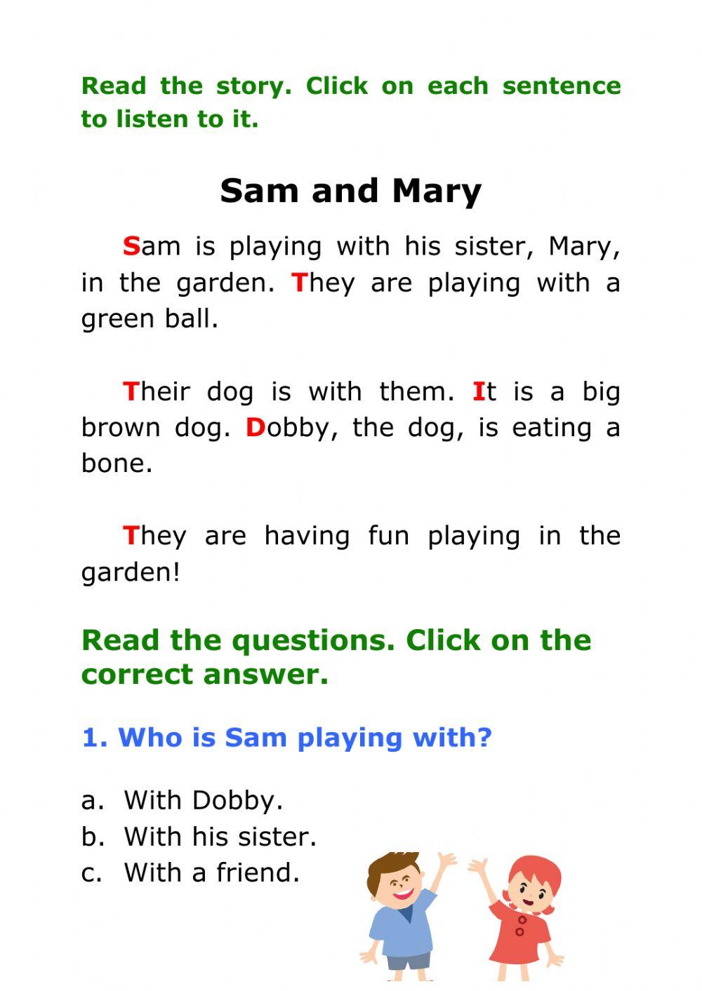 Sam and Amy. Reading comprehension.