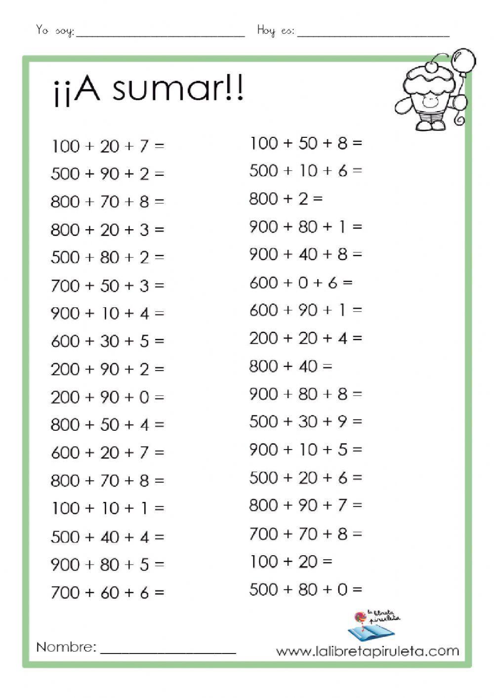 OAOA Sumas con centenas y decenas exactas. Composición de números