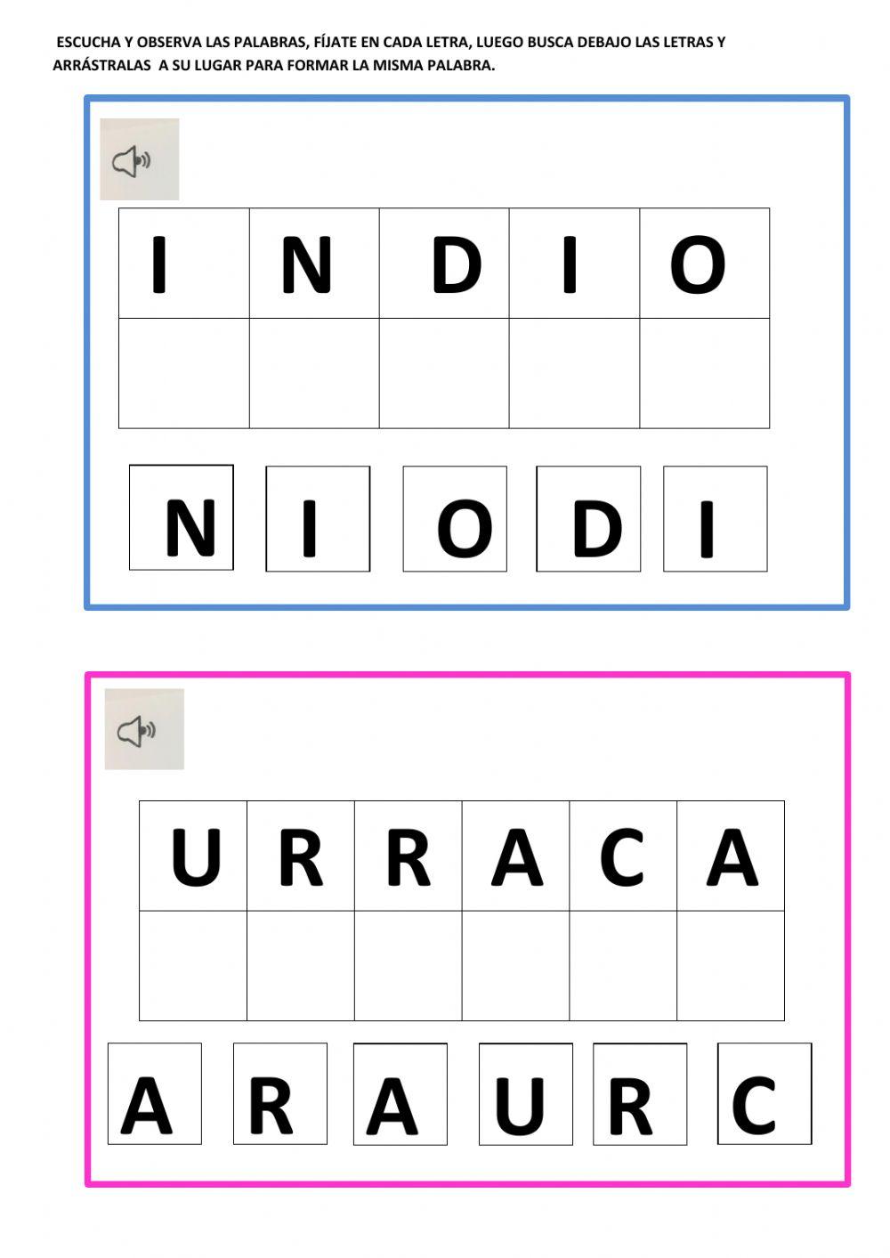 Ordenar letras para formar palabras