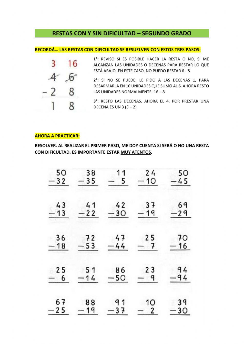 Restas con y sin dificultad