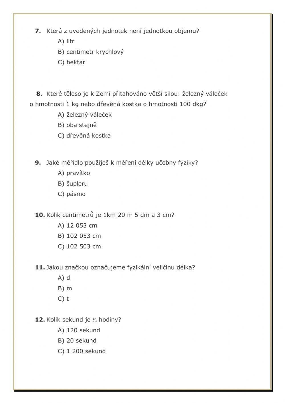 Test - fyzikální veličiny