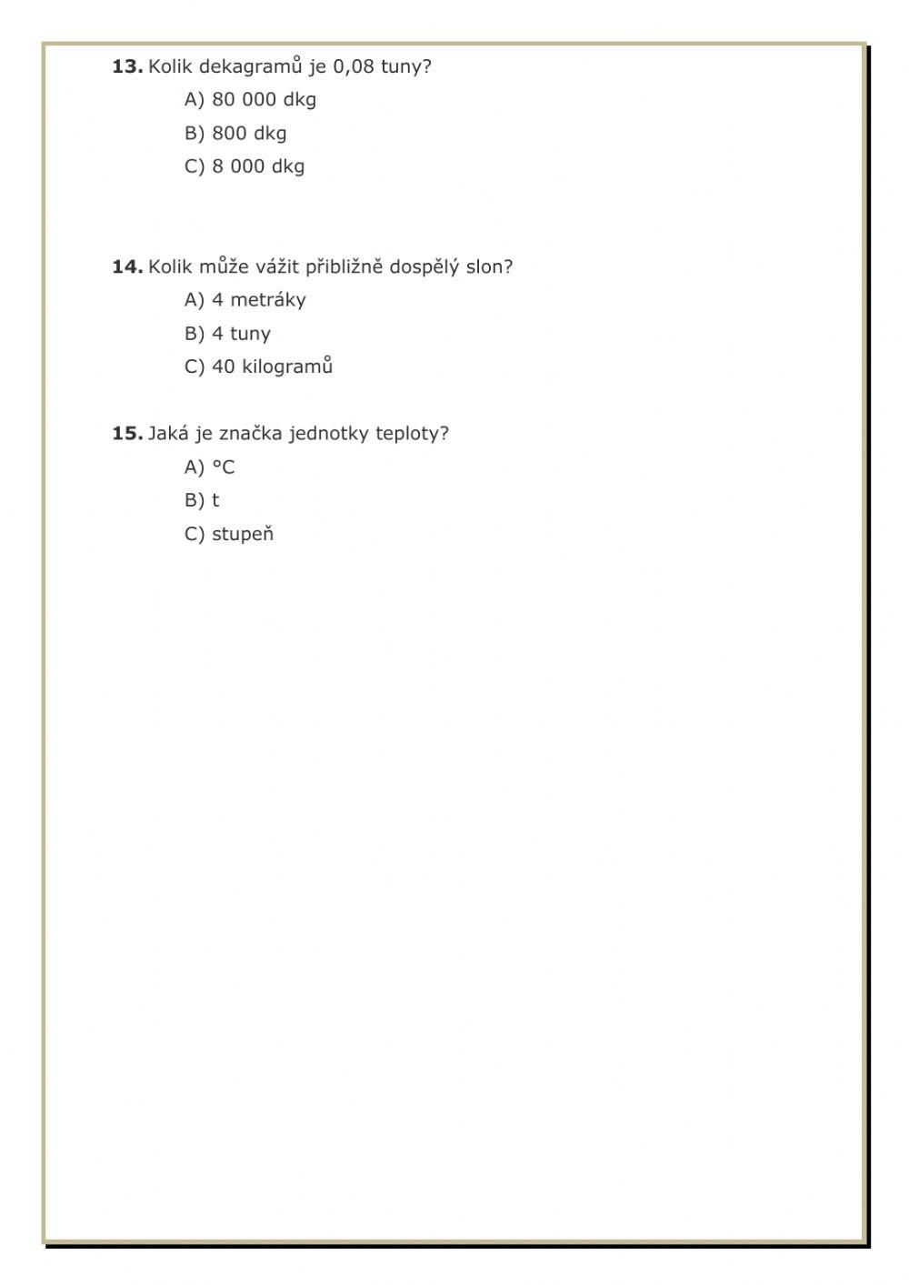 Test - fyzikální veličiny