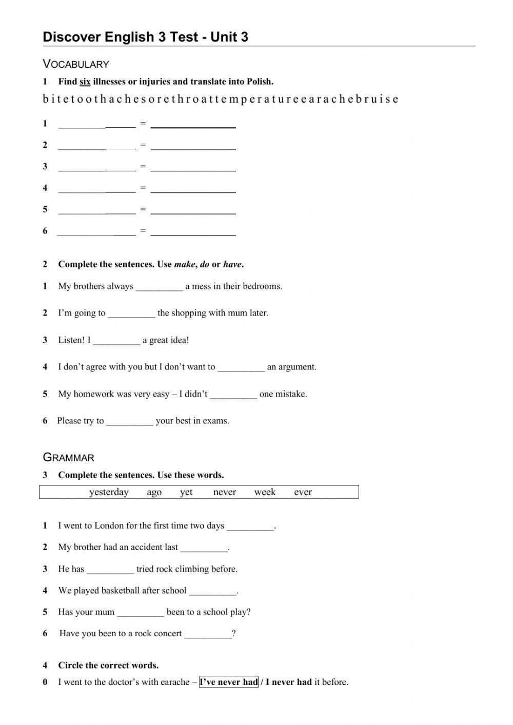 Discover English 3 Unit Test 3