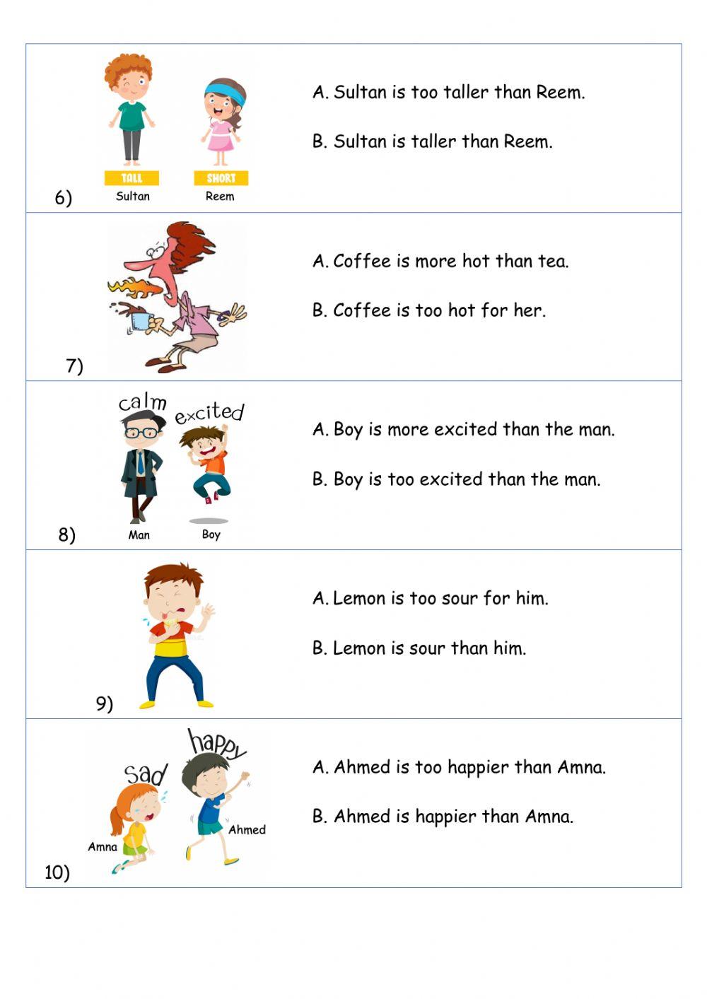 Comparative Adjective and too with adjectives
