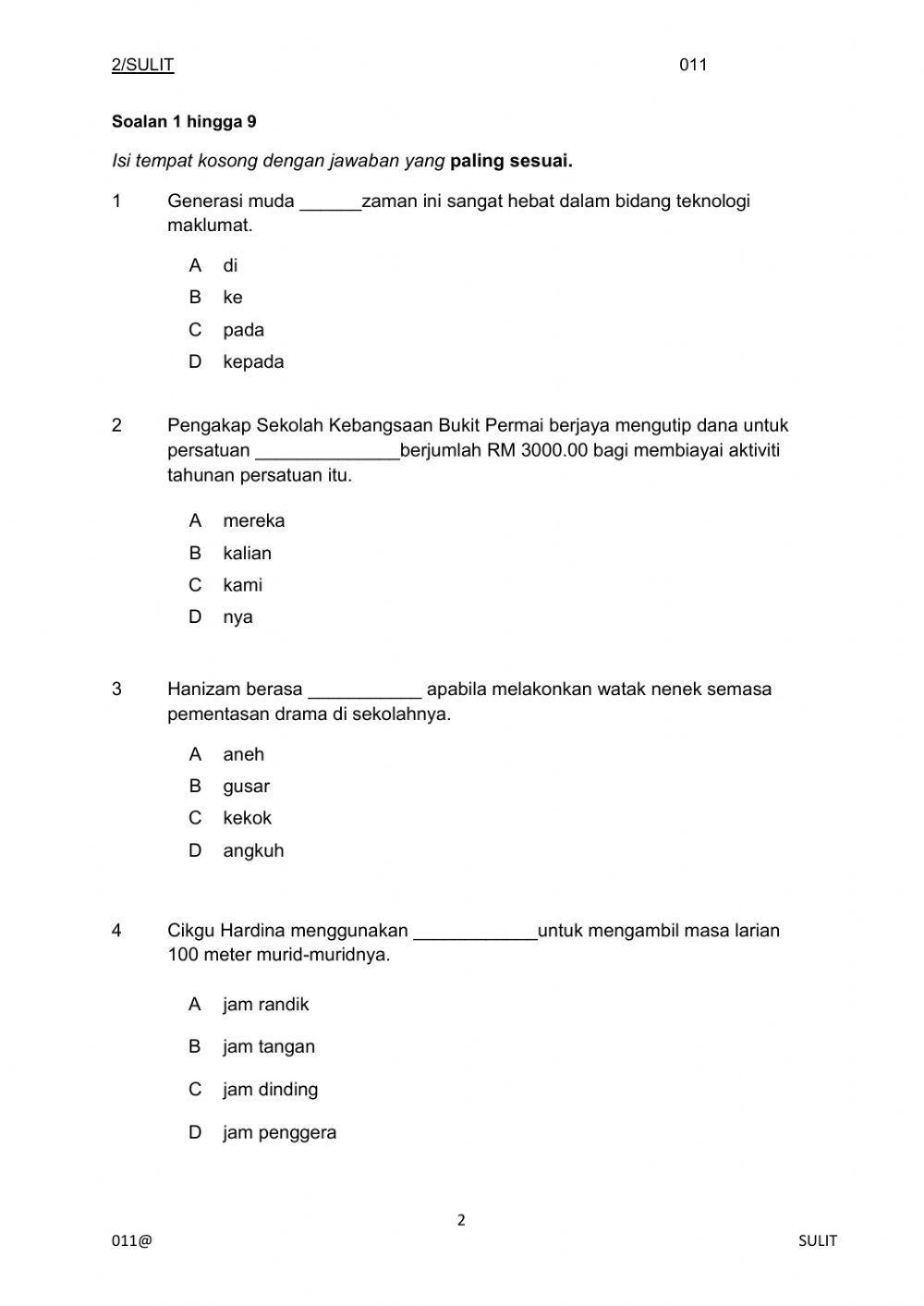 UPSR BM Pemahaman Bahagian A
