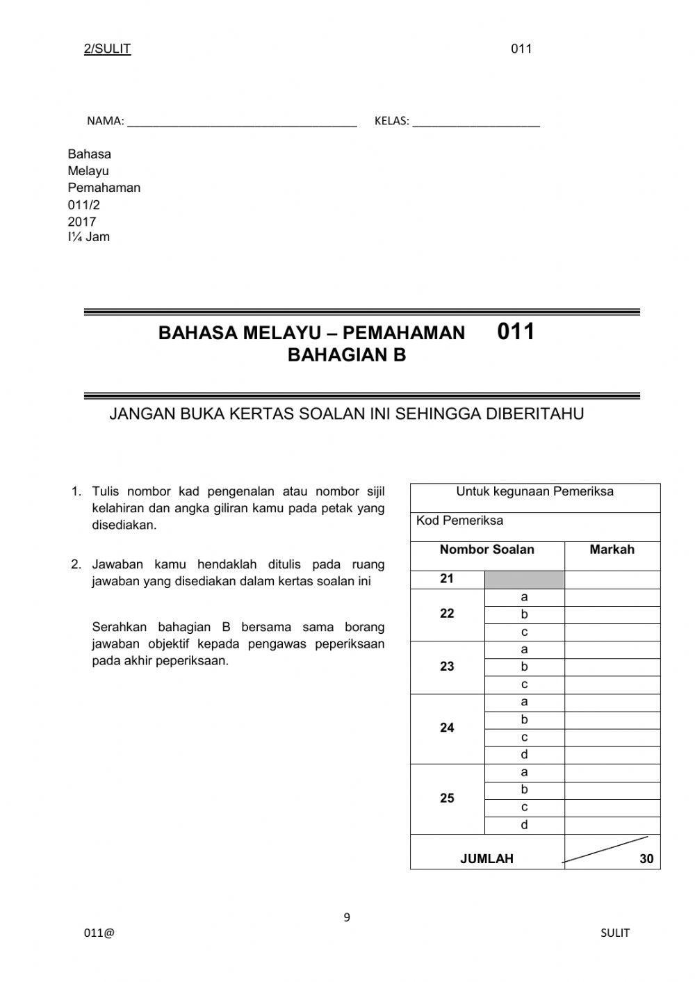 UPSR BM Pemahaman Bahagian A