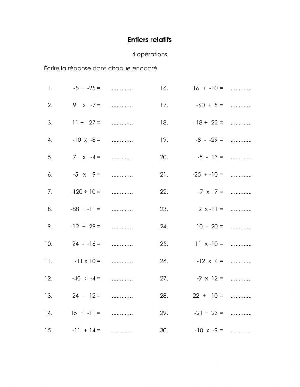 Les entiers relatifs