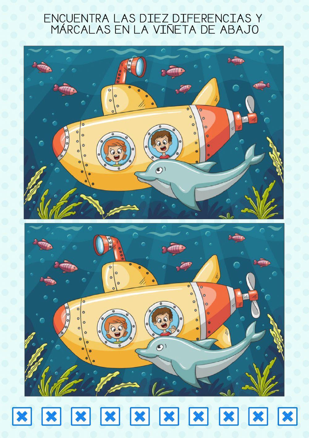 Buscar diferencias. Escena submarino. Buscar diferencias. Escena submarino.