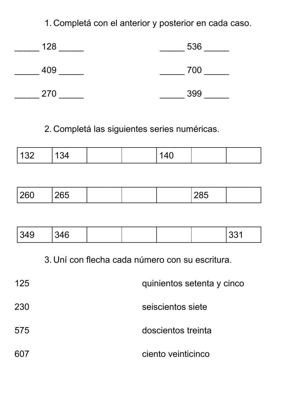Numeración hasta 1000