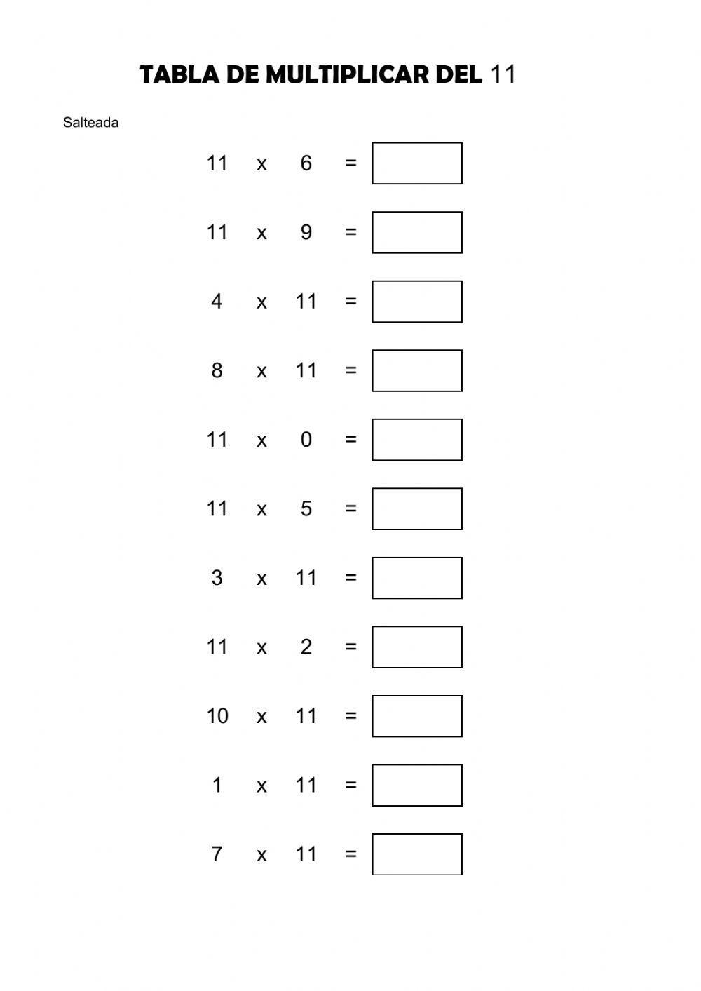 Tabla del 11 salteada