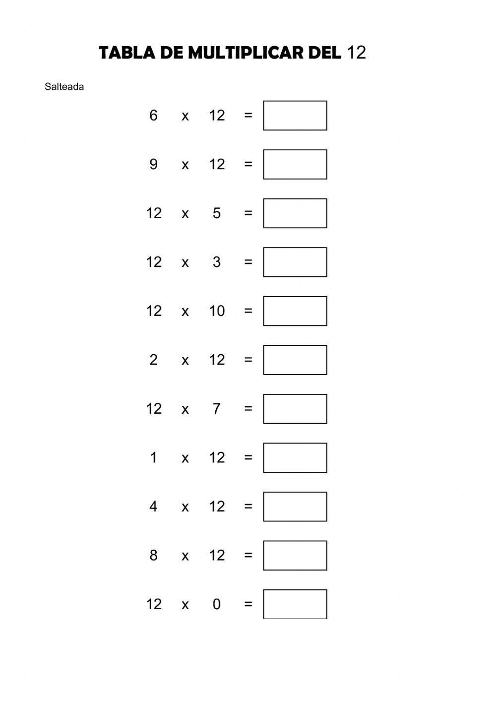 Tabla del 12 salteada