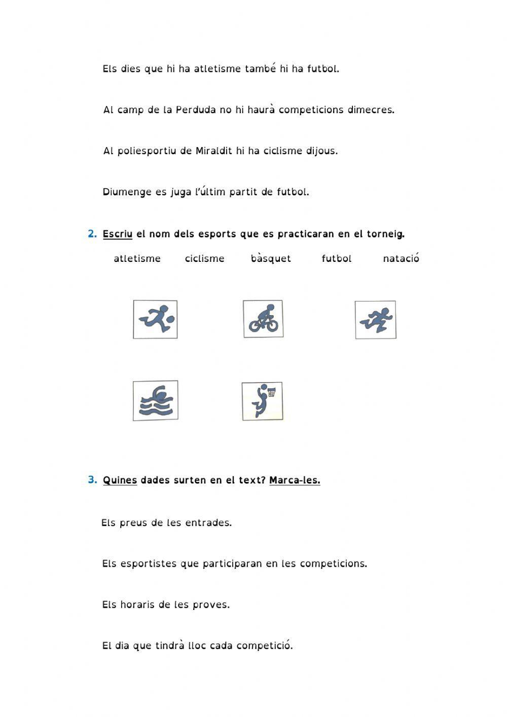 Comprensió lectora:Un torneig esportiu