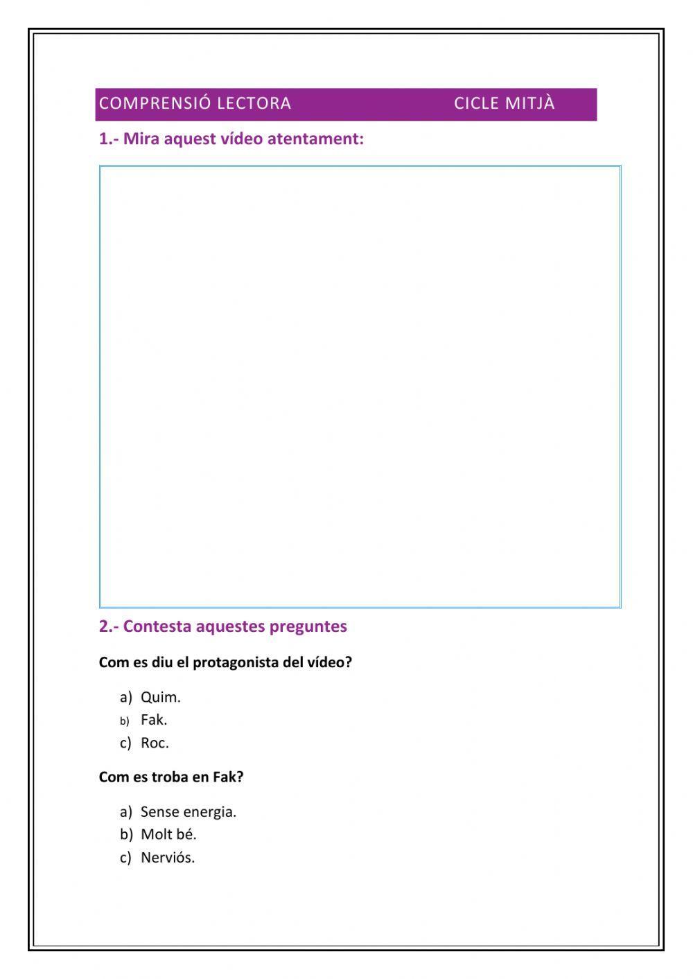 Comprensión Lectora Cicle Mitjà 3r i 4t primària