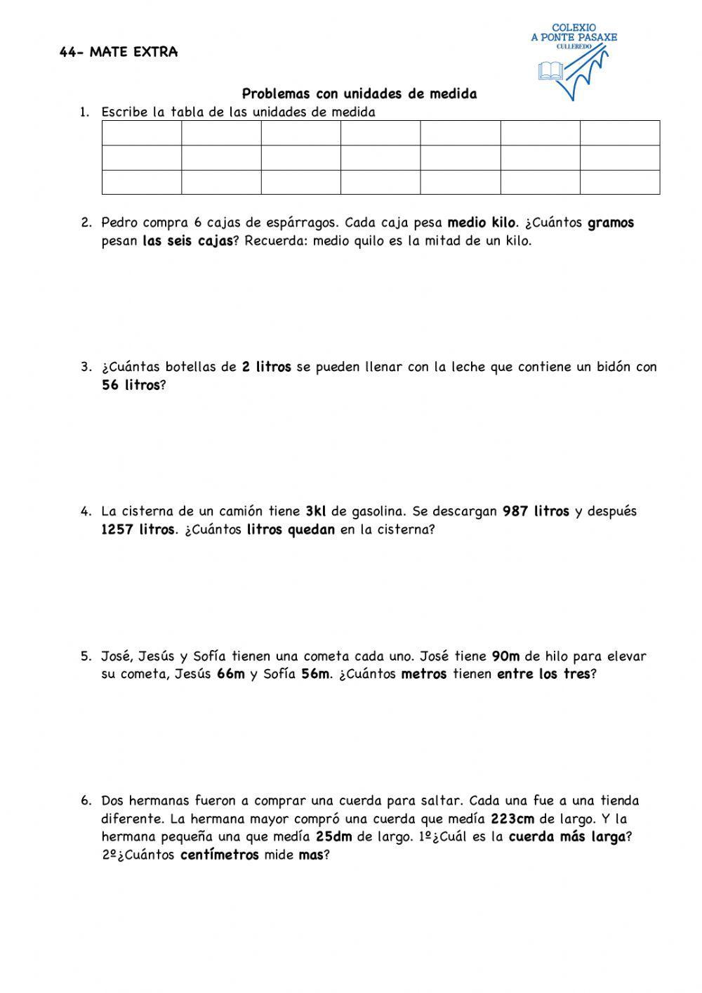 Problemas de unidades de medida