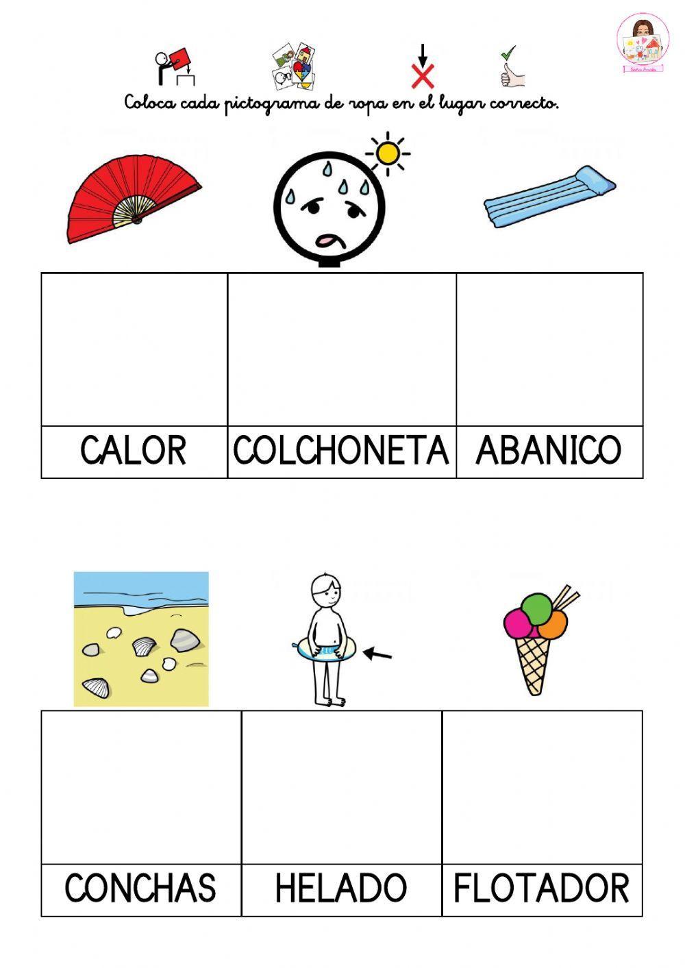 Coloca cada pictograma en su lugar