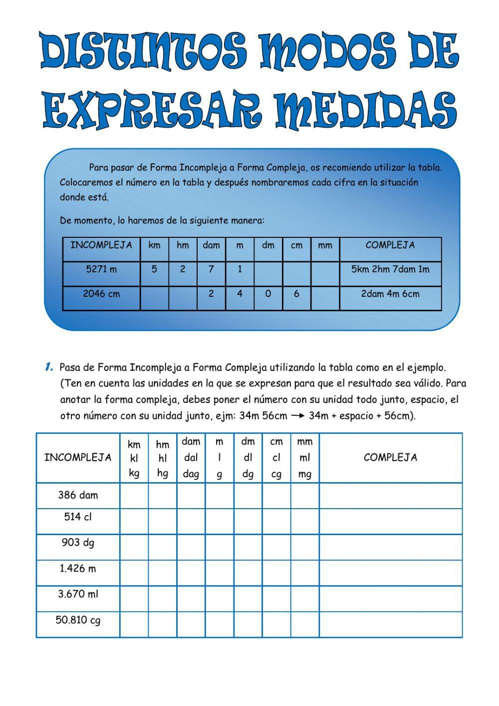 Distintos modos de expresar medidas Distintos modos de expresar medidas