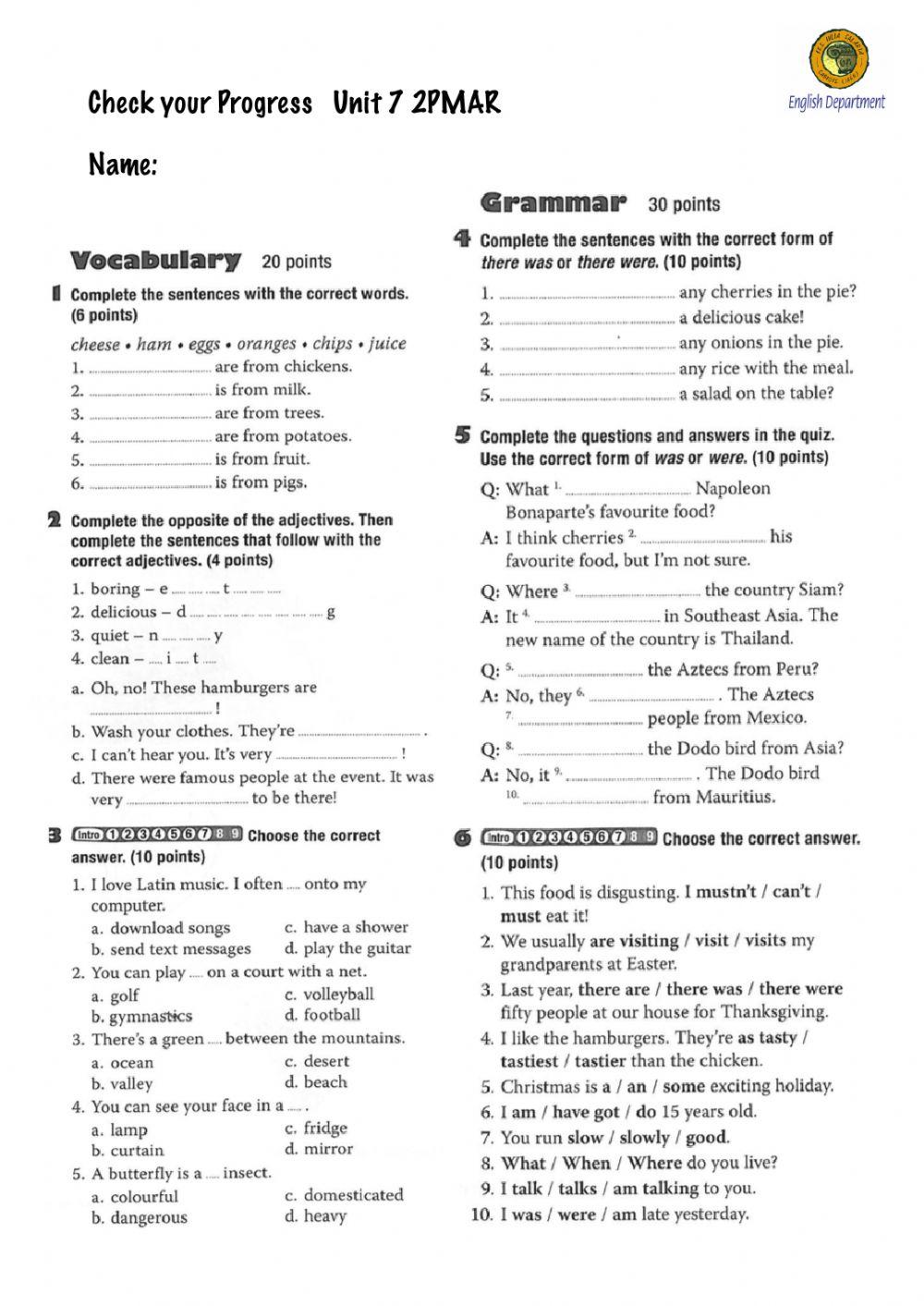 Check Your Progress U7 2PMAR