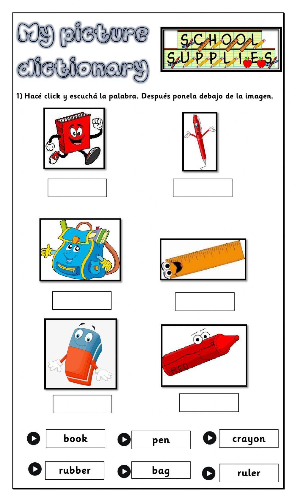 Picture Dictionary - School Objects worksheet | Live Worksheets