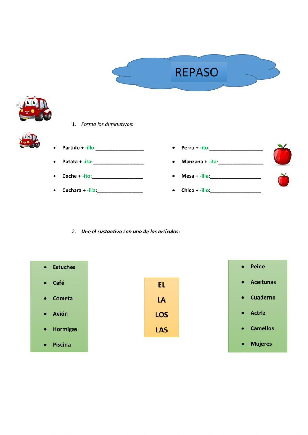 REPASO (Diminutivos, sust. género y número, guión) REPASO (Diminutivos, sust. género y número, guión)