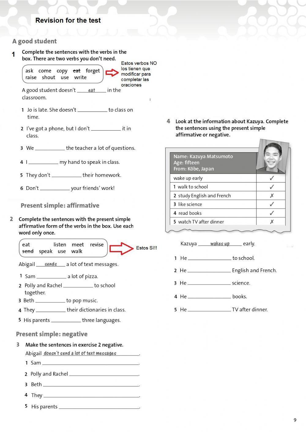 English Plus Starter Unit 4 - At school - Revision for the test