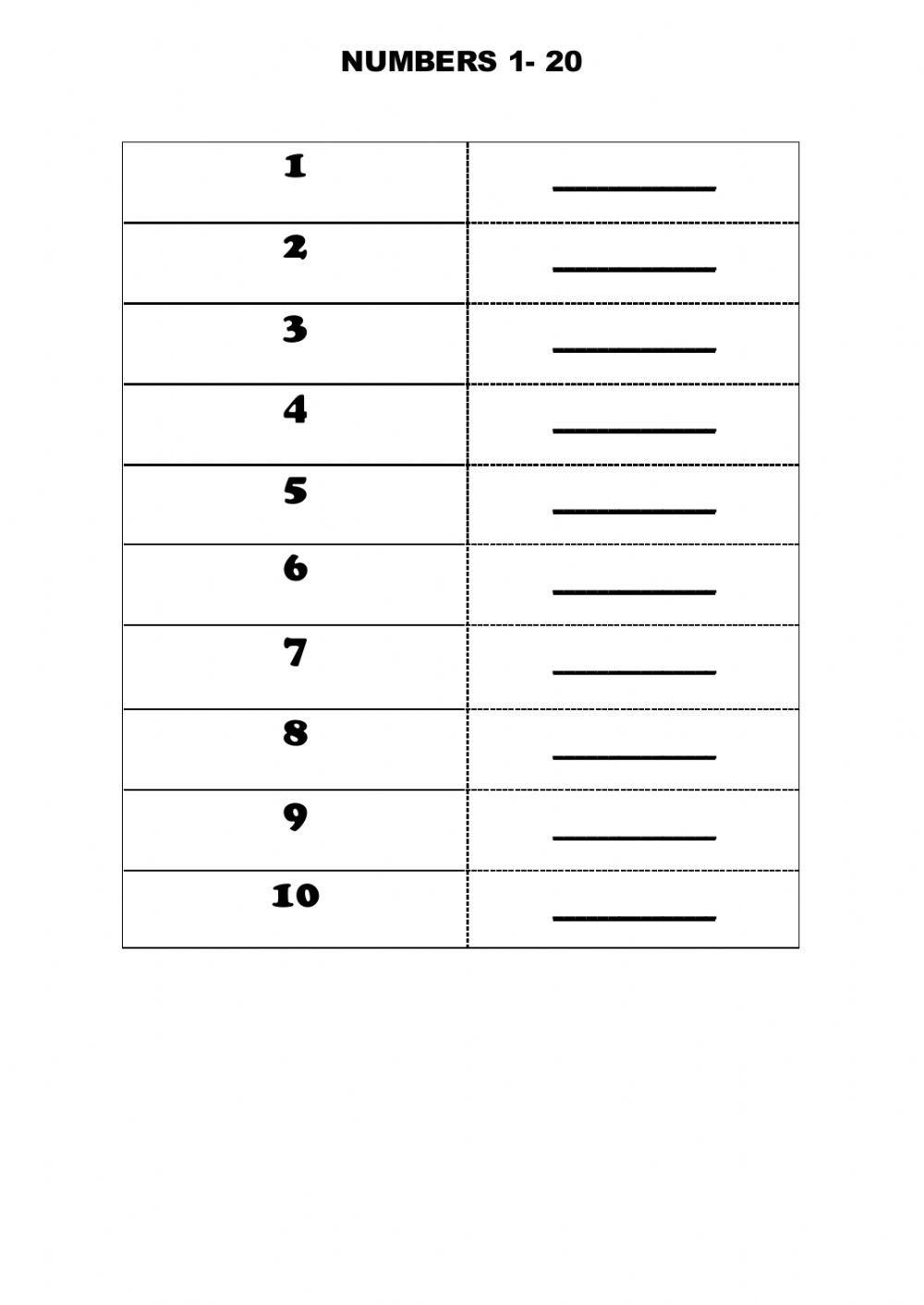 Write numbers from 1 to 10