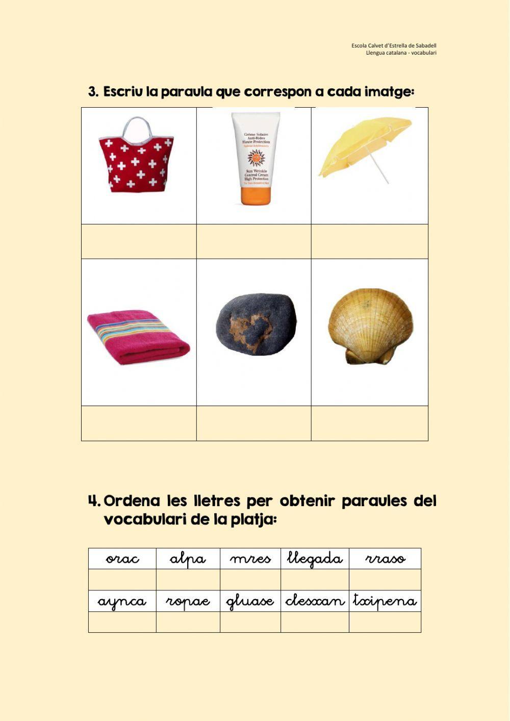 Vocabulari de la platja Vocabulari de la platja