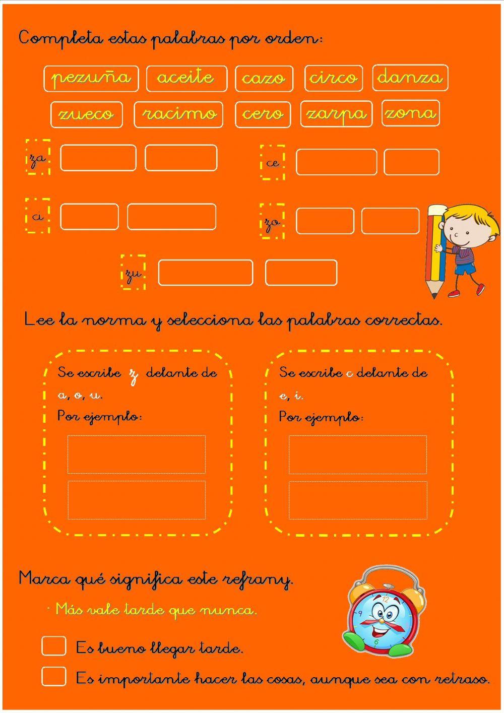 Palabras con za, ce, ci, zo, zu - Refran