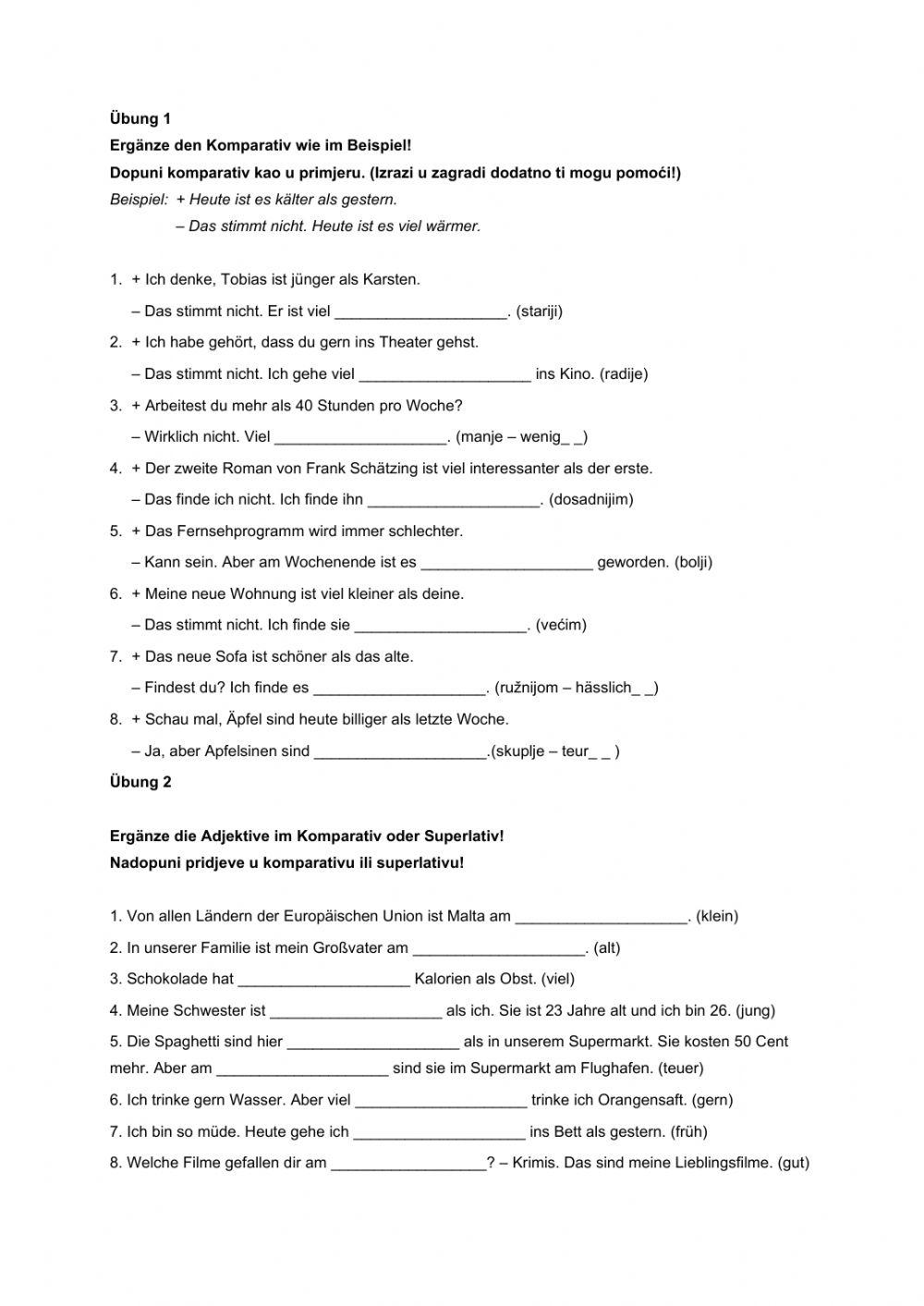 Steigerung Von Adjektiven - Englisch übungen Steigerung der Adjektive worksheet | Live Worksheets