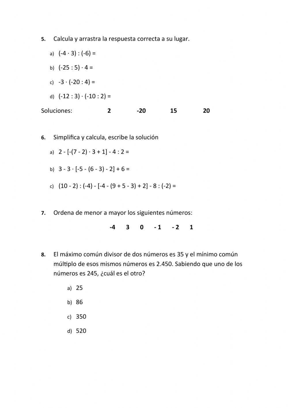 Matemáticas 2ºESO repaso