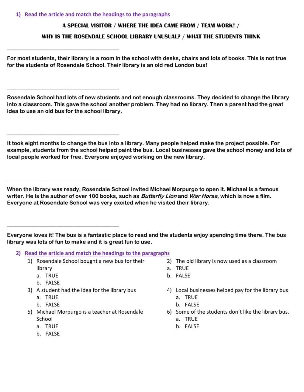 Reading Activities - Unit3