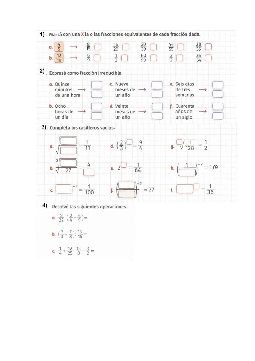Fracciones equivalentes y operaciones
