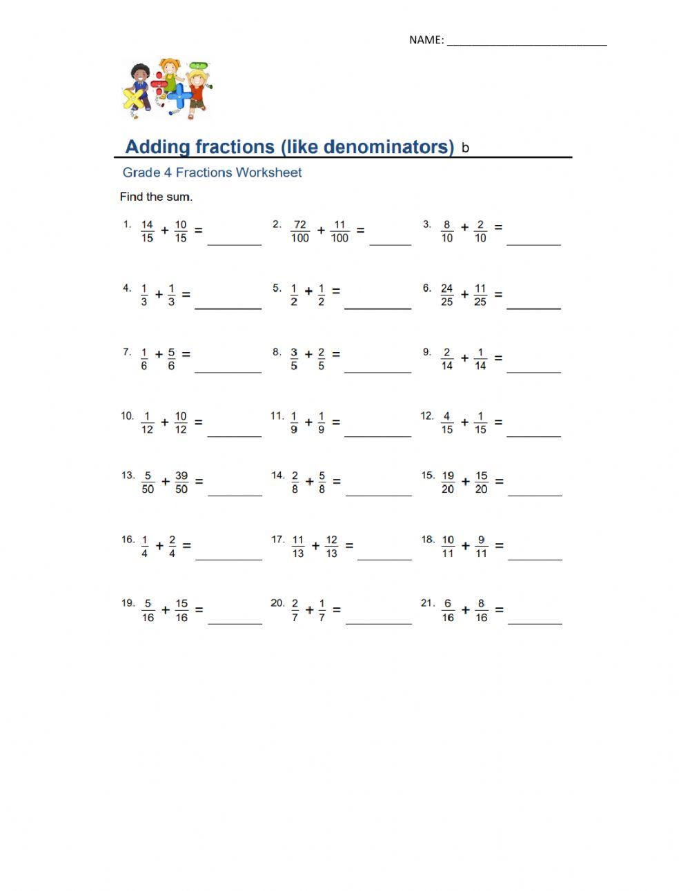 Adding Fractions - Like Denominators