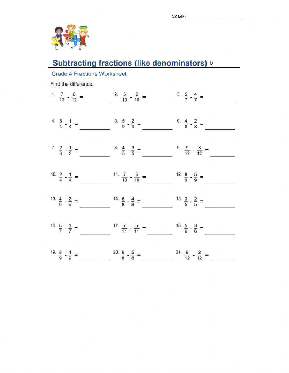 290700 Subtracting Fractions Like Denominators