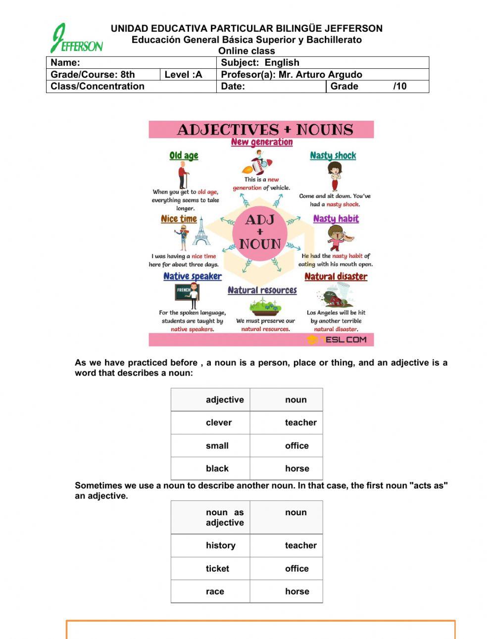 Nouns as adjectives 8a1
