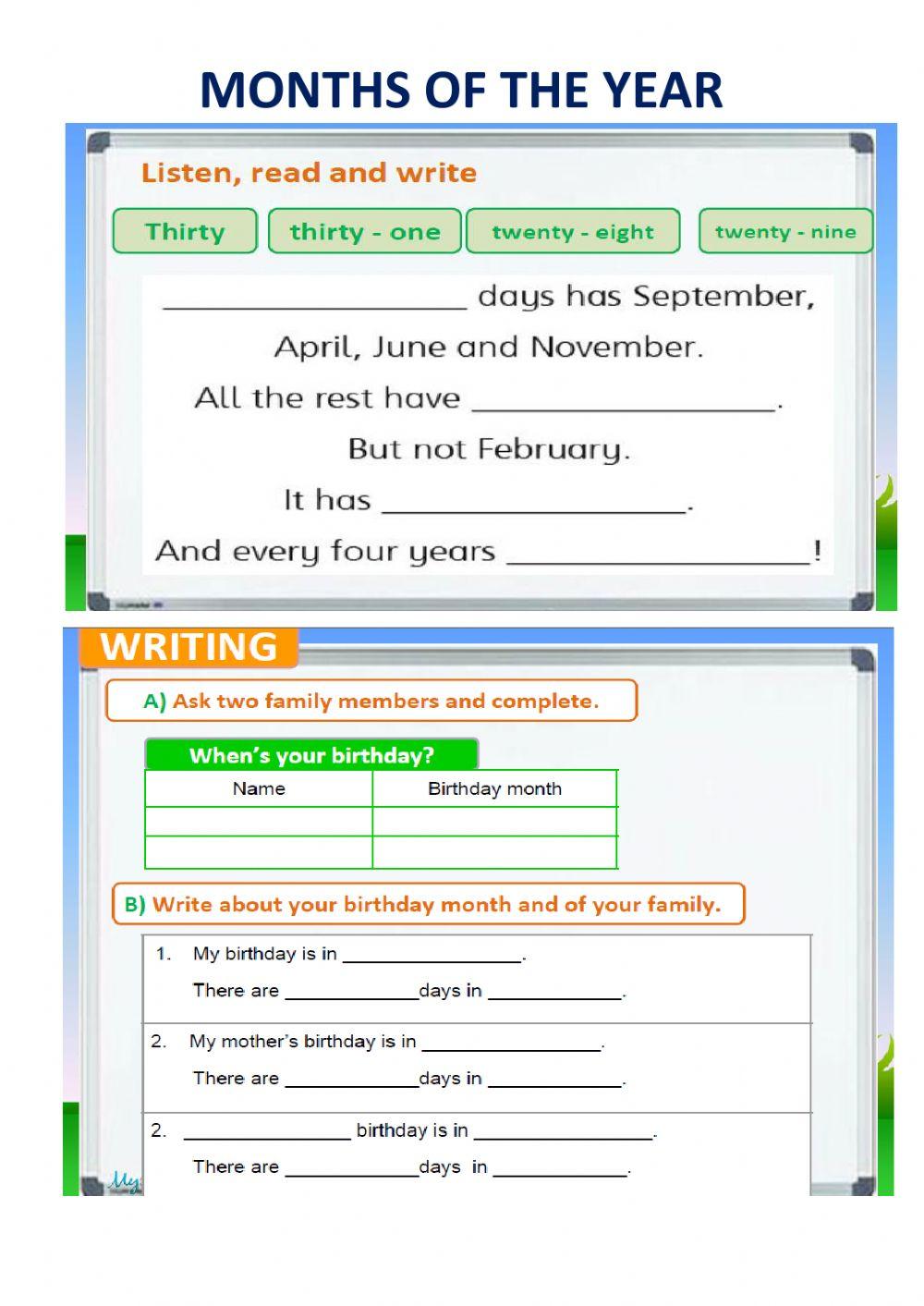 MONTHS OF THE YEAR- 4th grade