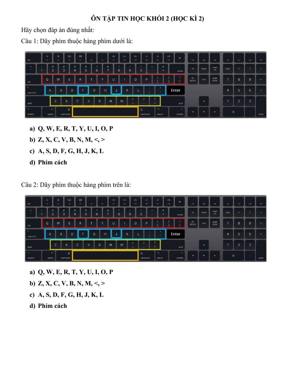 Ôn tập môn tin học lớp 2 -HK2