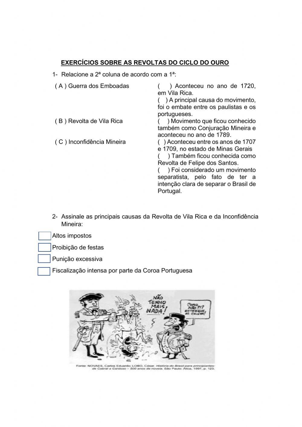 As revoltas do ciclo do ouro