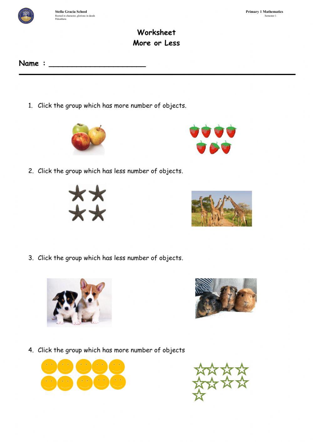 Comparing Objects Worksheet