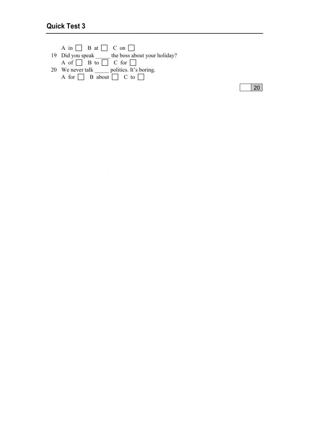 Quick test english file pre int