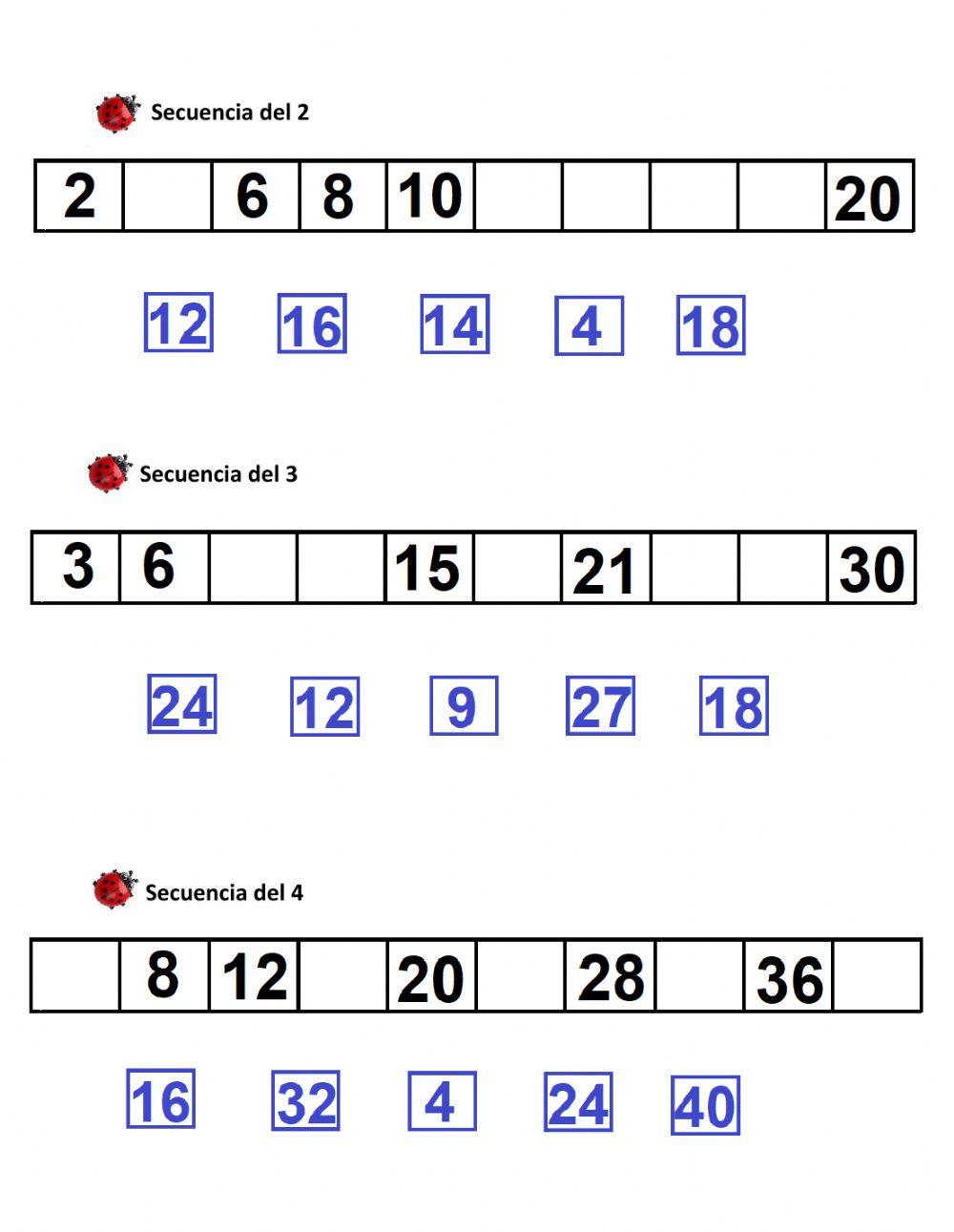 Secuencias tablas de multiplicar 1 al 5