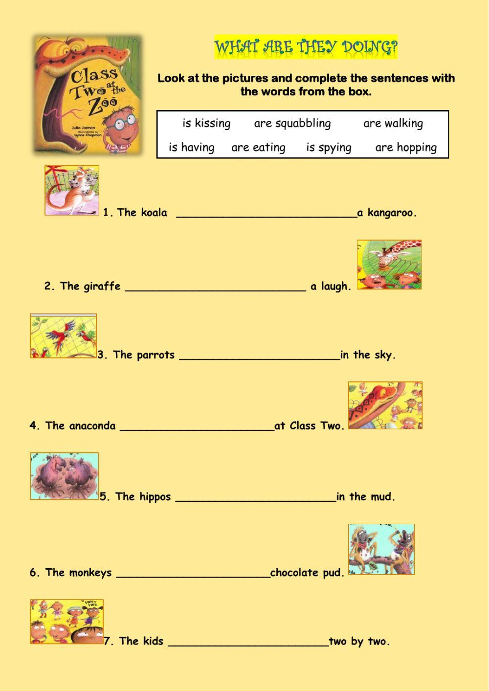 Class Two at the Zoo - Choose the correct options to complete the sentences.