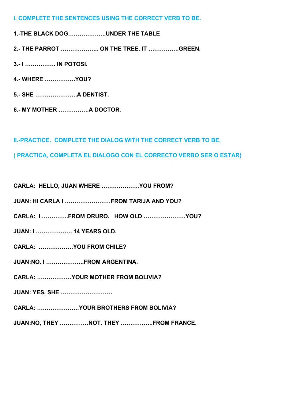 Practicamos el uso del verbo to be