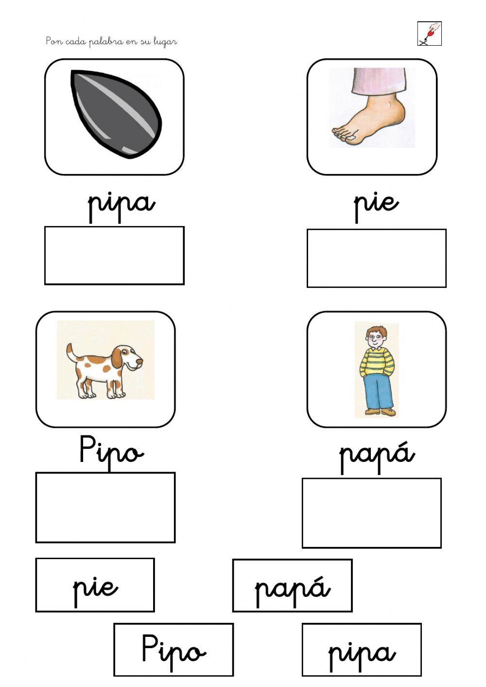 Asocia palabra con imagen  letra p