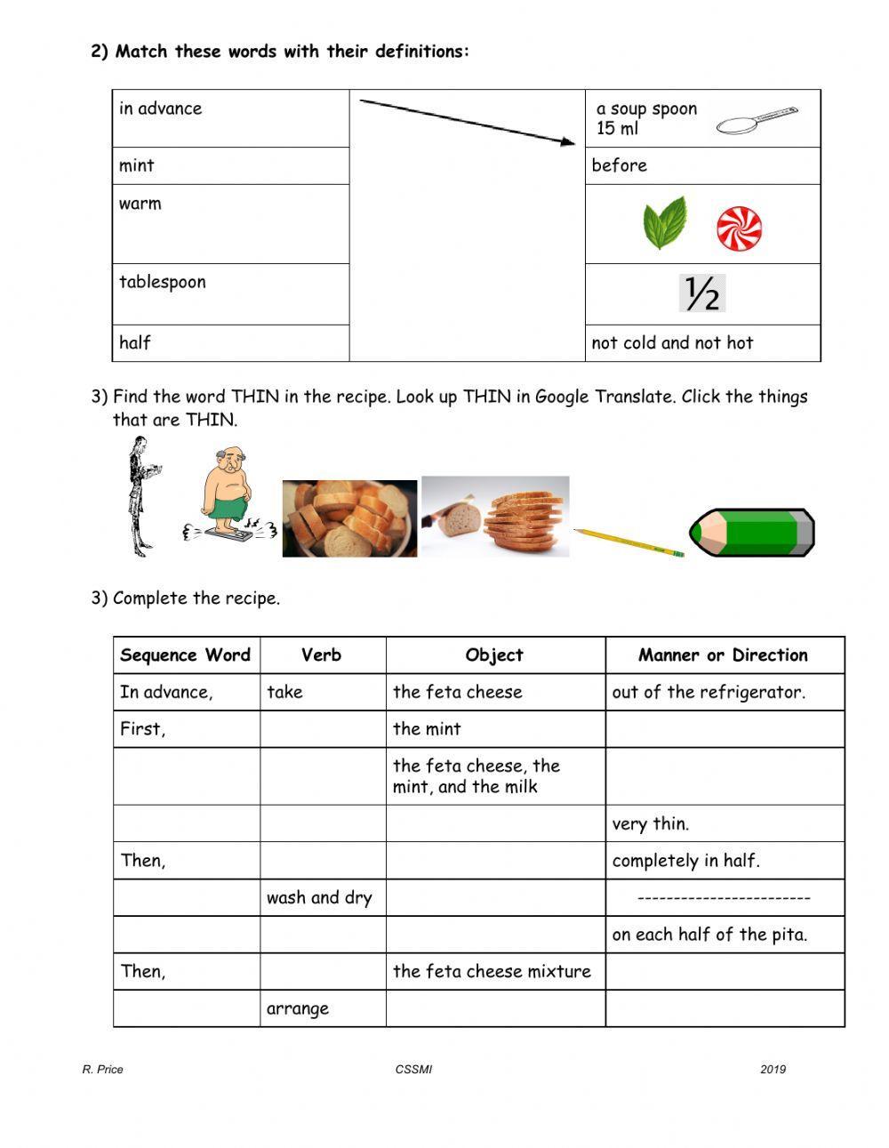 Sandwich Recipe Sentence Structure