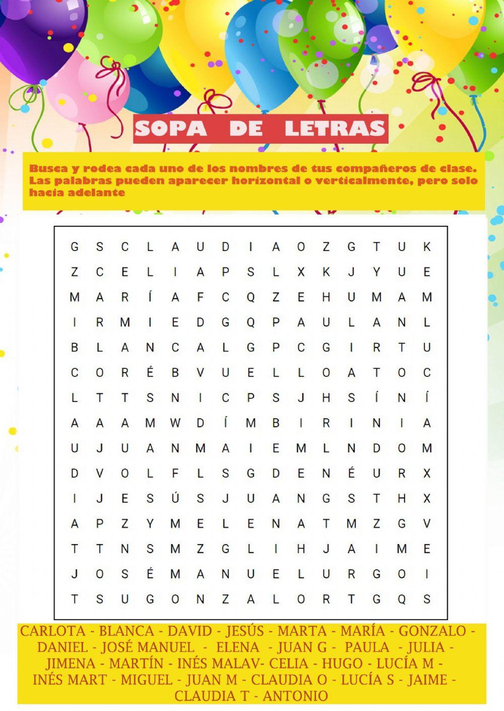 Sopa de letras 1º A