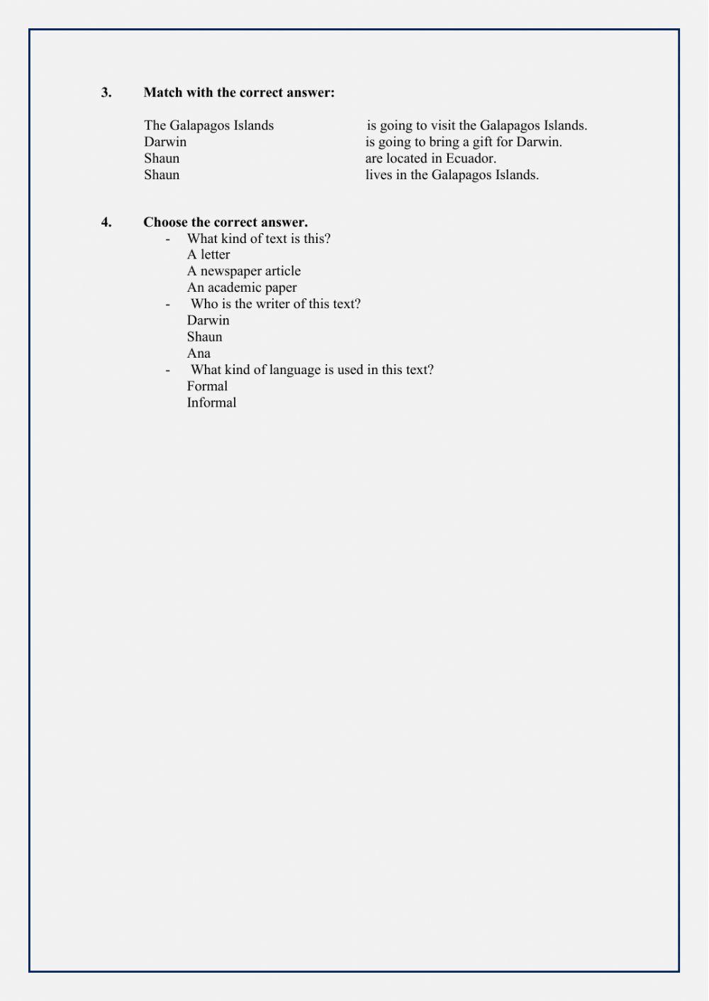 Reading exercise: verb to be