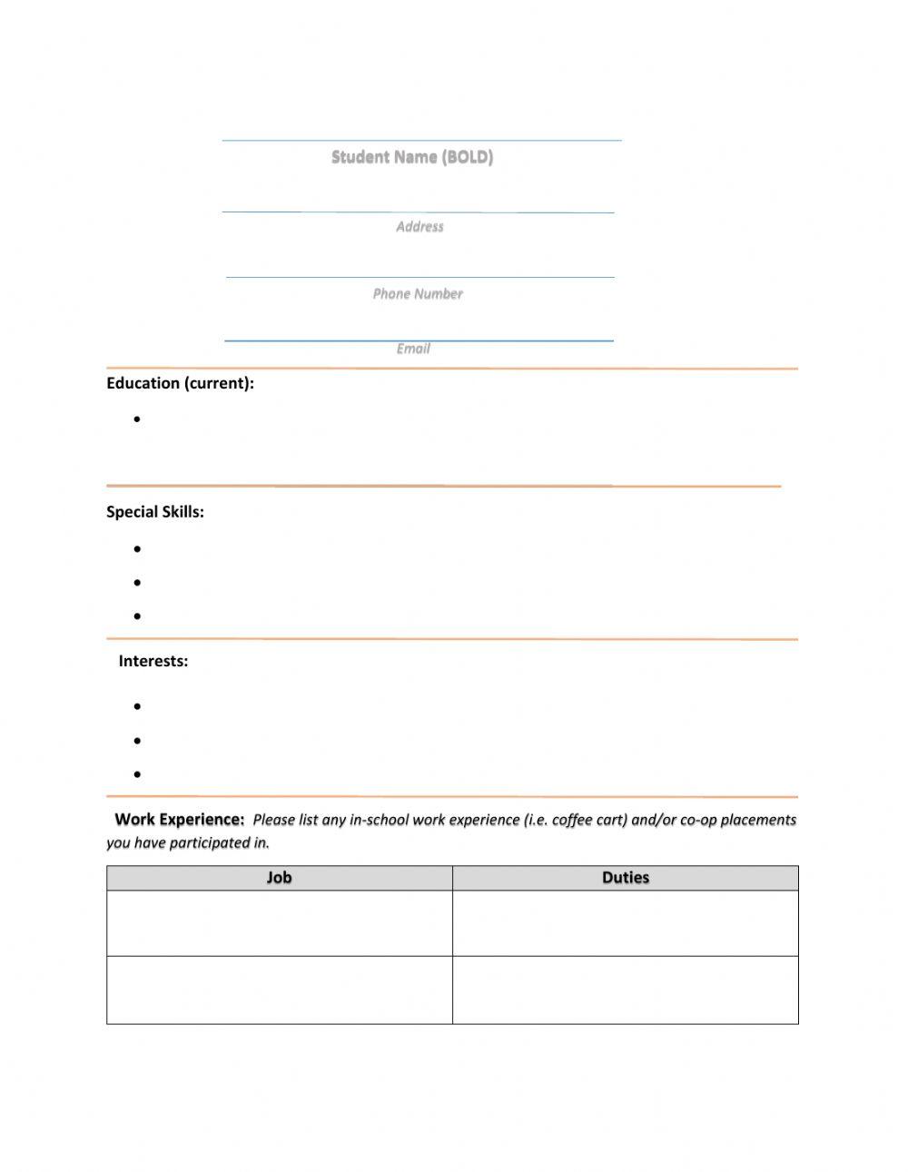 Resume Writing Practice Activity Resume Writing Practice Activity