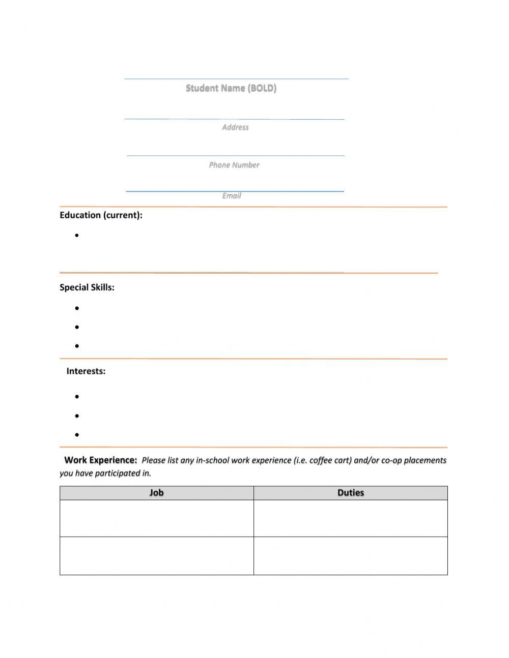 Resume Writing Practice Activity